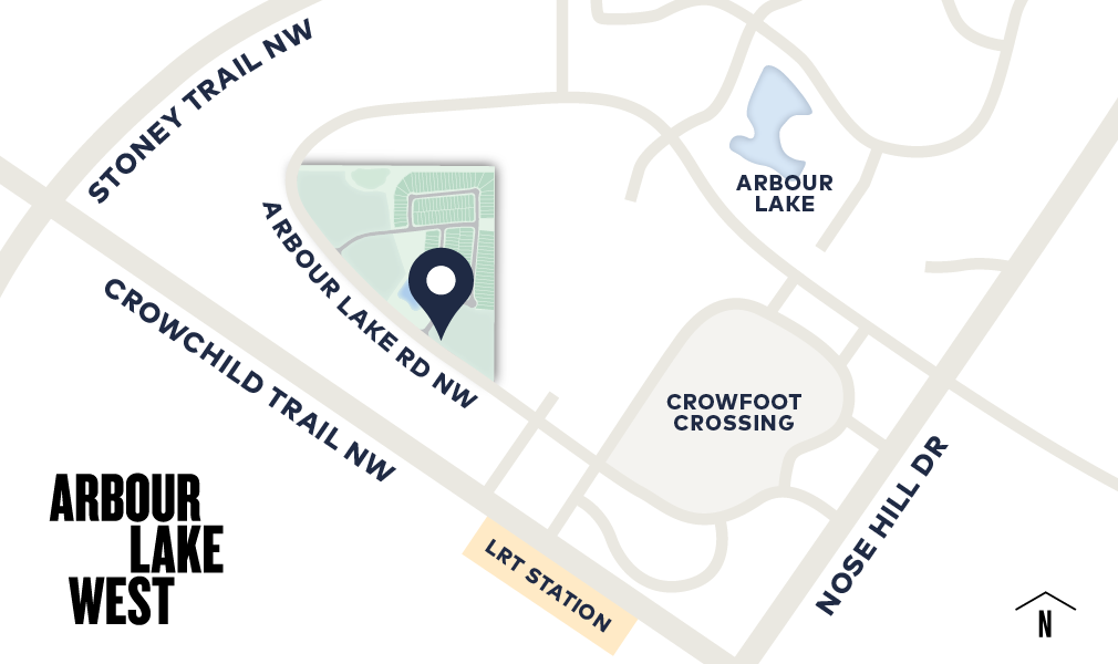 Map graphic showing the location of Arbour Lake West community in NW Calgary